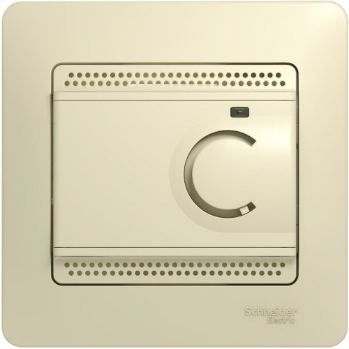 Терморегулятор механический с датчиком с рамкой Systeme Electric Glossa 0С+50С бежевый картинка